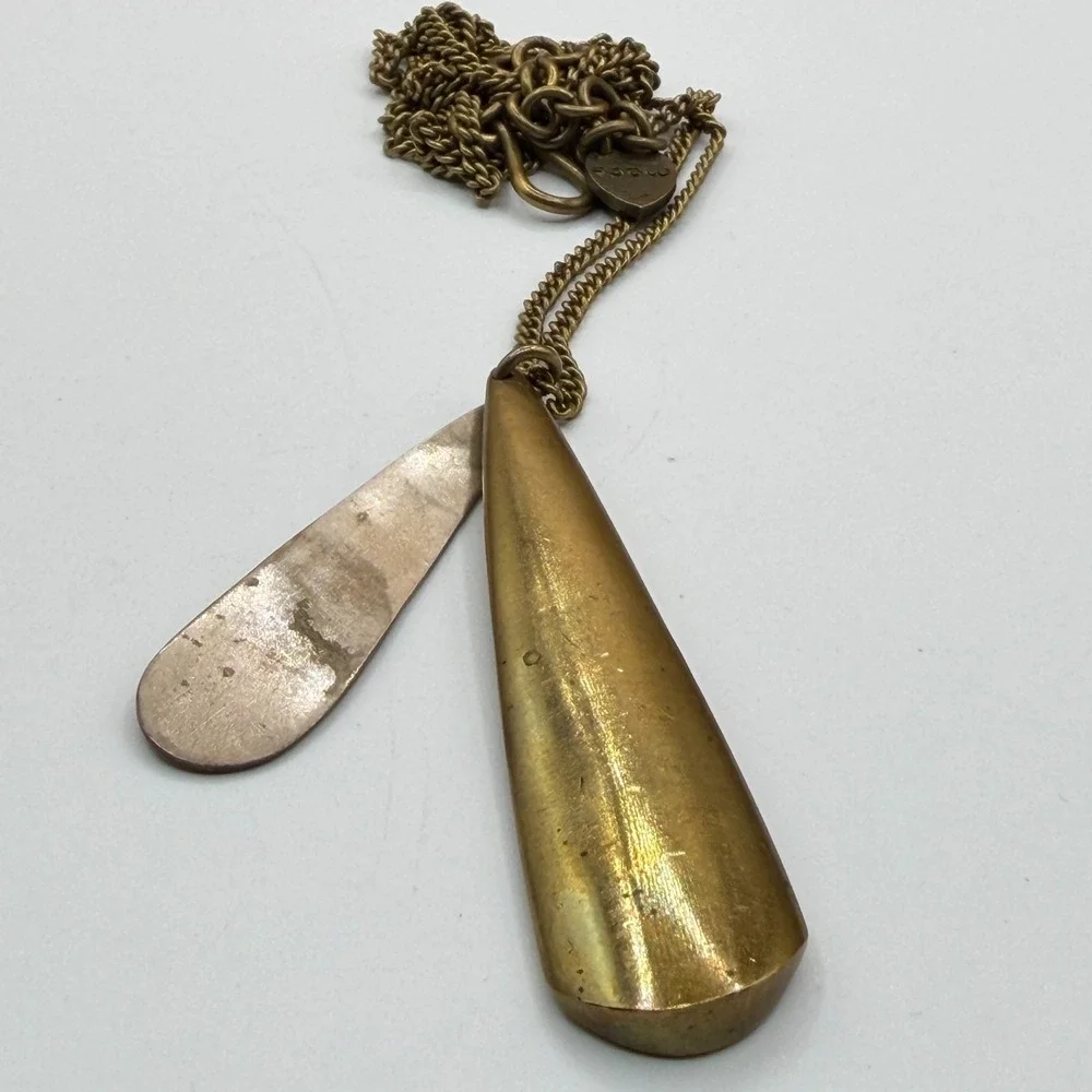 Antique Gold Tone Double Teardrop Pendant Long Chain Statement Necklace Gift